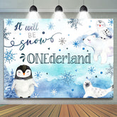 Lofaris Blue Watercolor Winter Animals 1St Birthday Backdrop